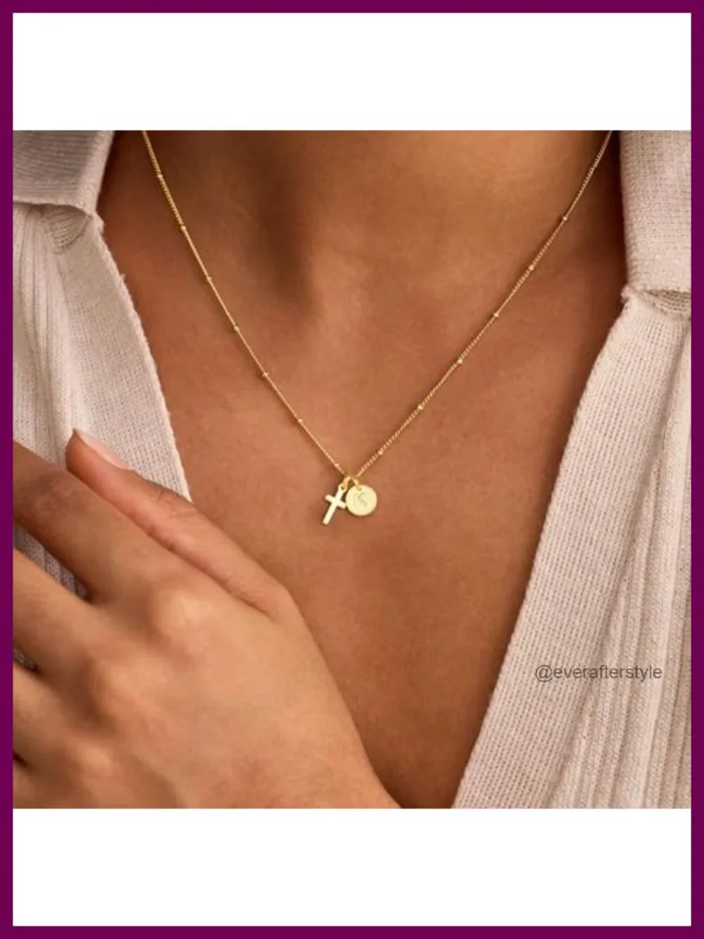 14K Gold Plated Cross Initial Pendant Necklace with Adjustable Chain